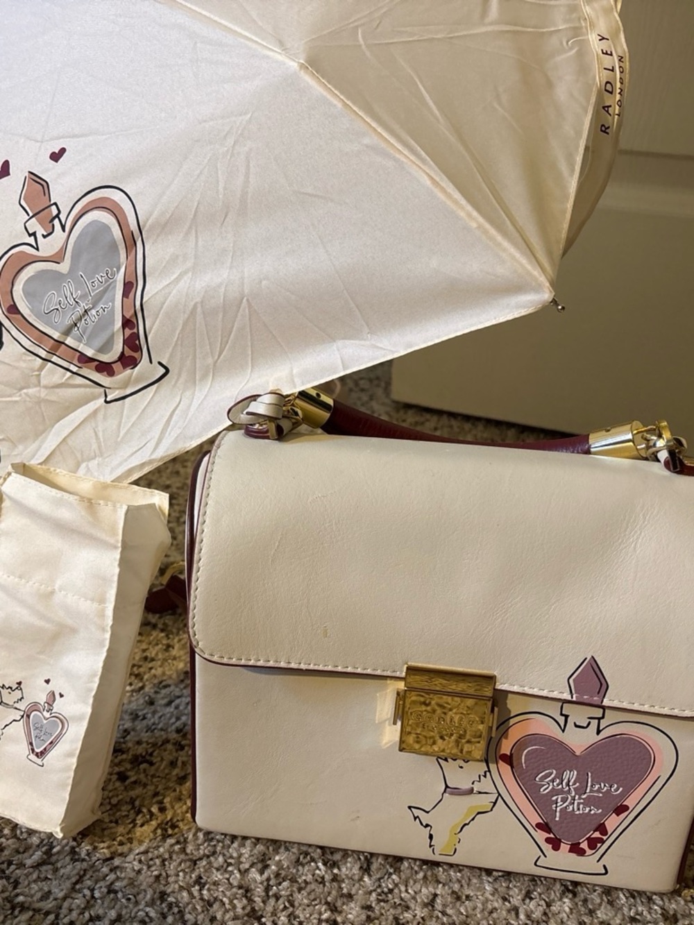 RADLEY LONDON Cream Crossbody Bag with Pink & Burgundy Heart Detail